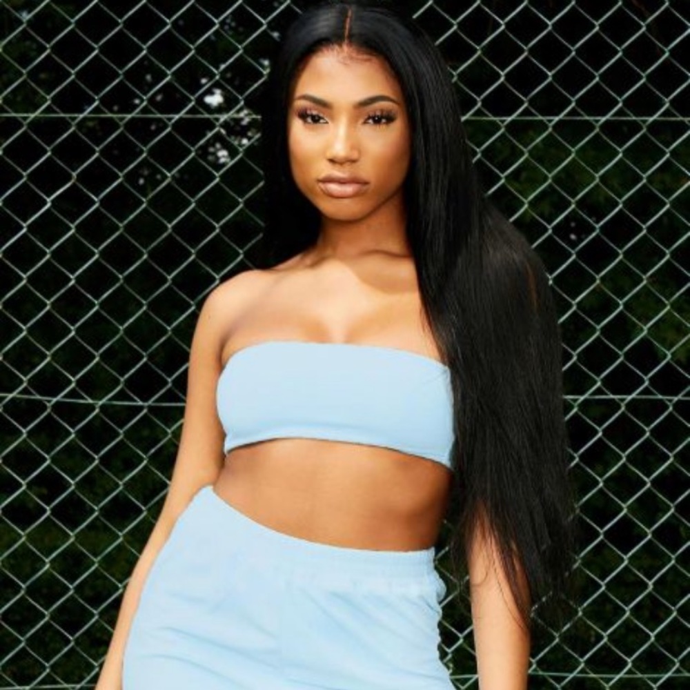 Stormi Pale Blue Velour Bandeau Crop Top